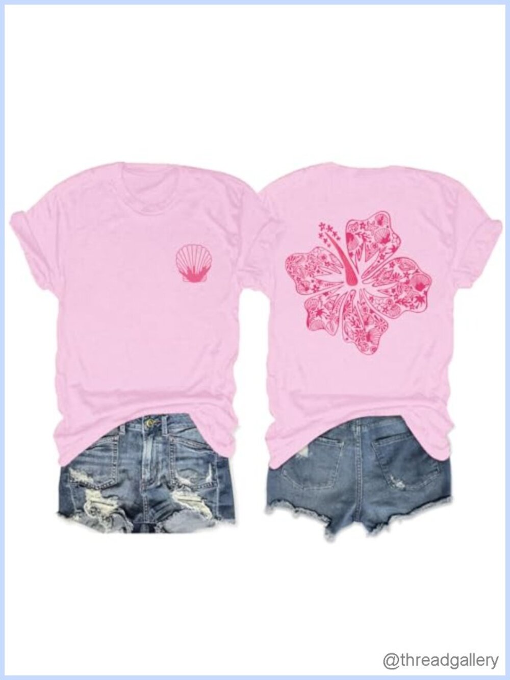 Oversized Hibiscus Floral Graphic Tee Cotton Crewneck Short Sleeve Top